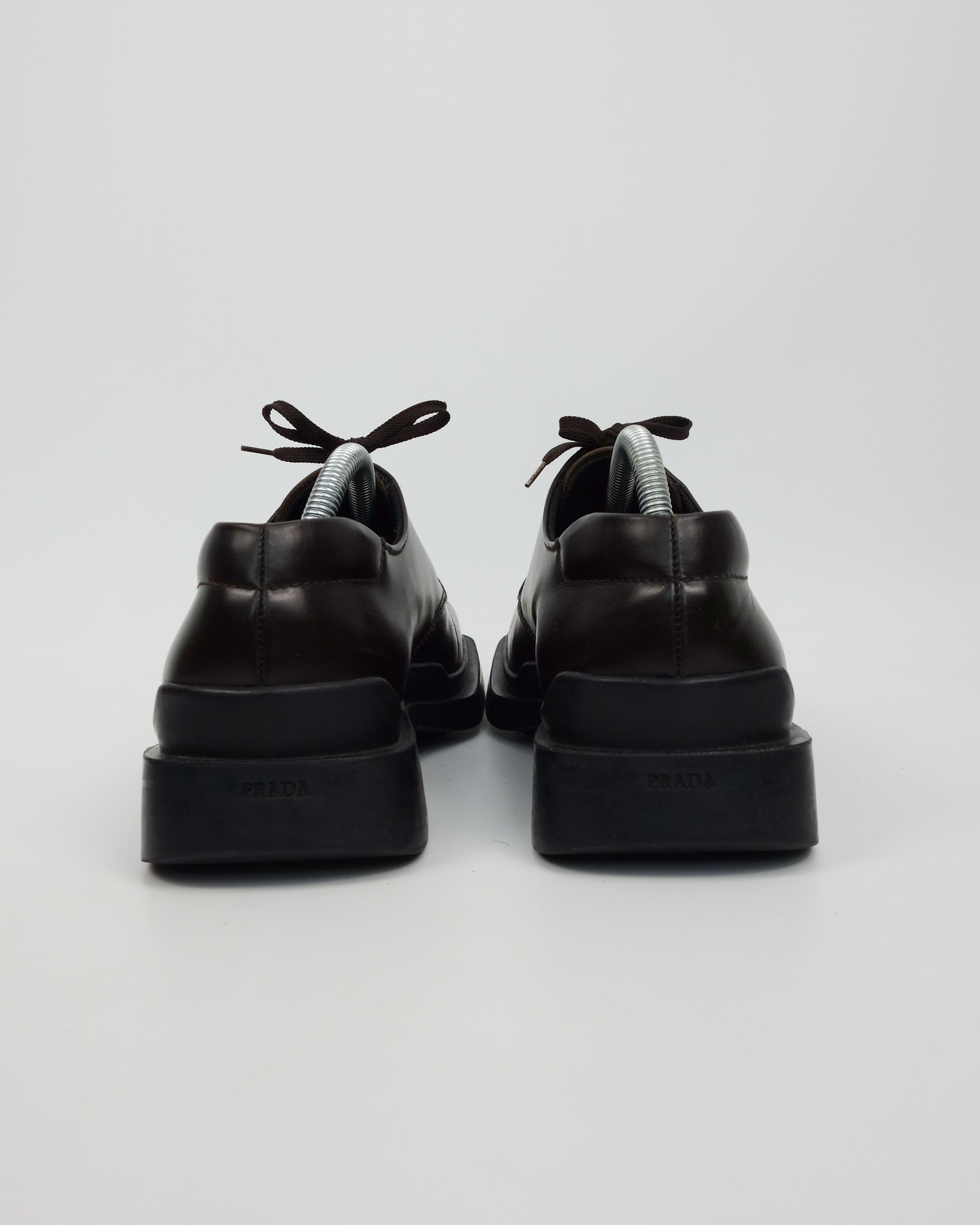 Prada Squared Toe Brown Leather Shoes 2000's