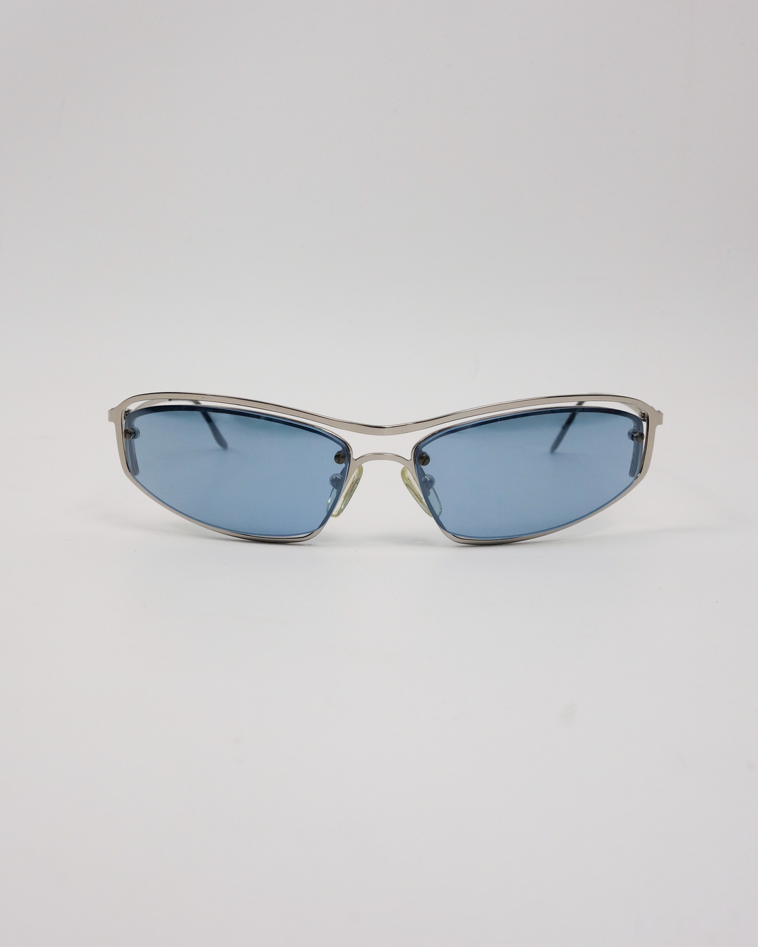 Moschino Silver Frame Blue Lens Sunglasses 2000's