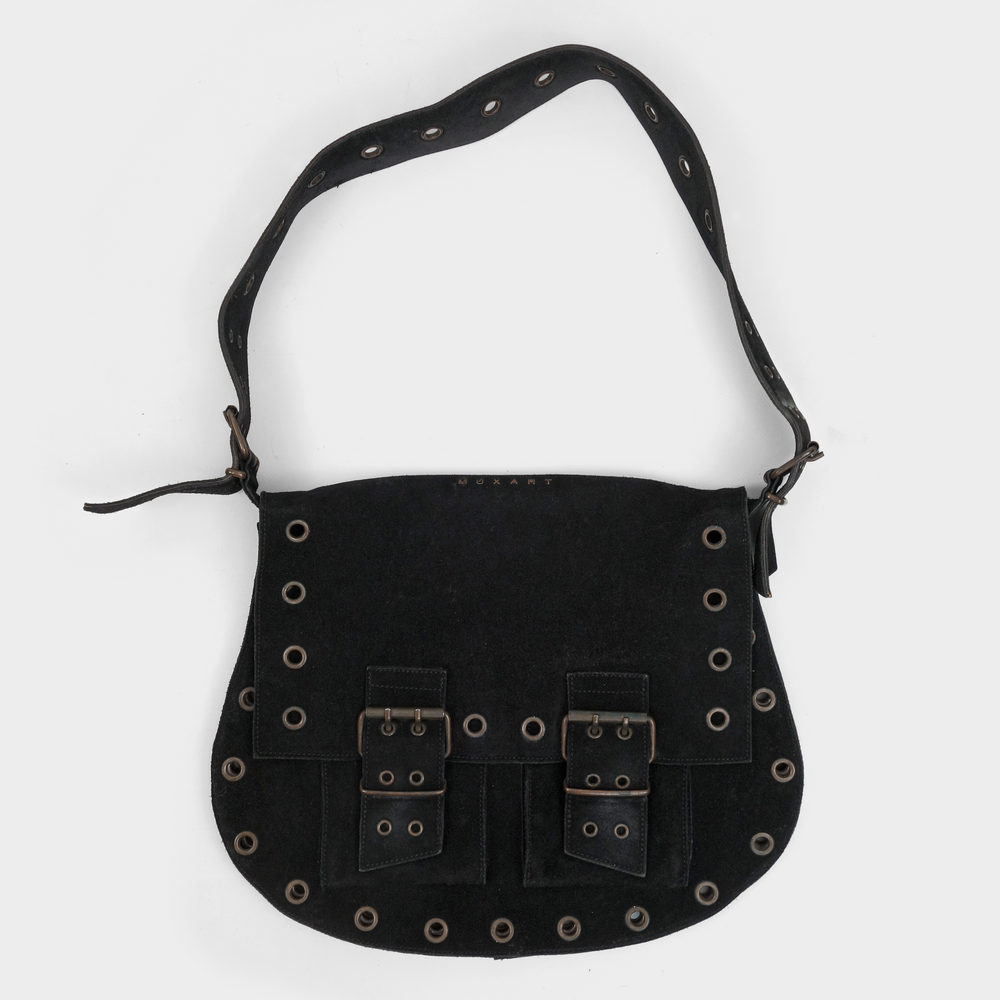 Muxart Black Rivets Suede Shoulder Bag 2000's