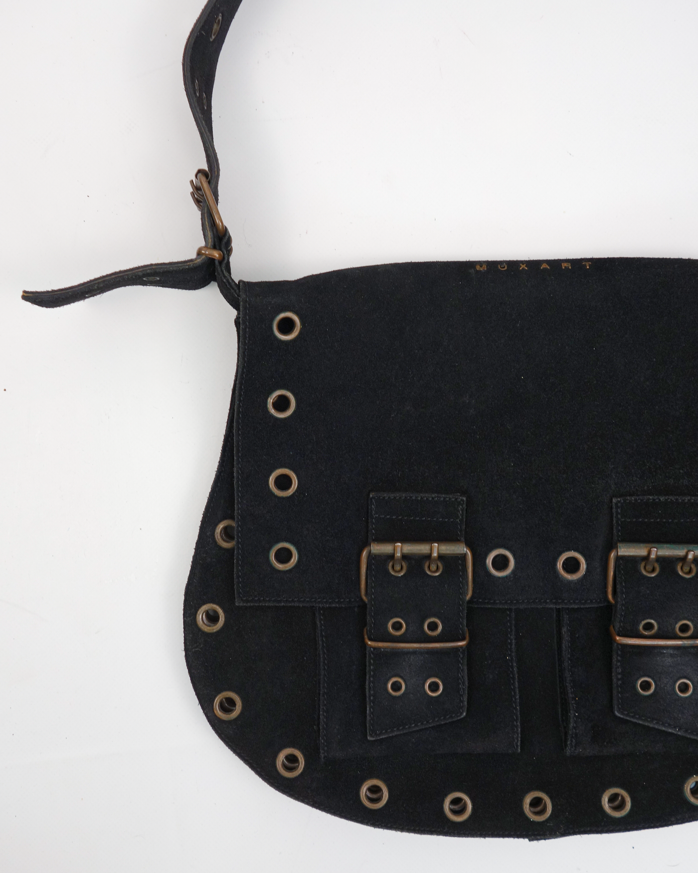 Muxart Black Rivets Suede Shoulder Bag 2000's