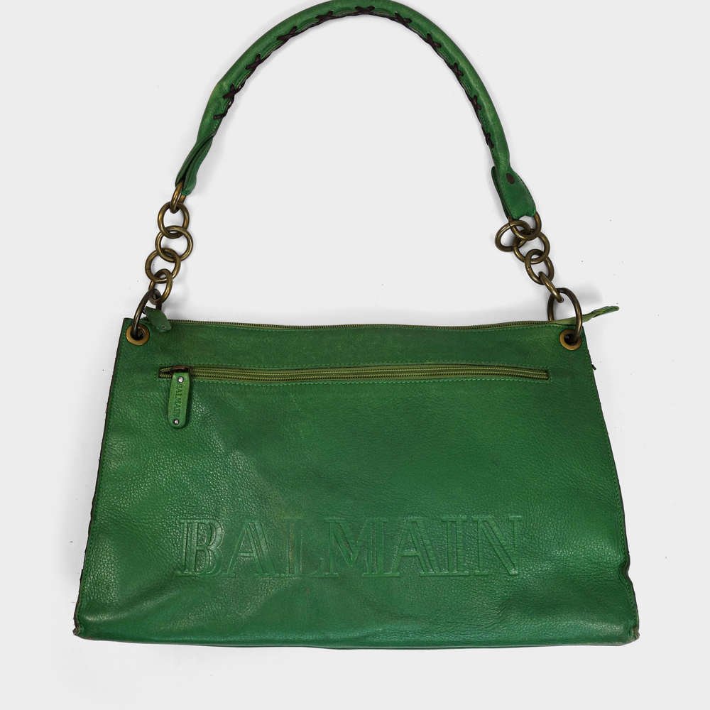 Balmain Green Leather Hand Bag 2000's