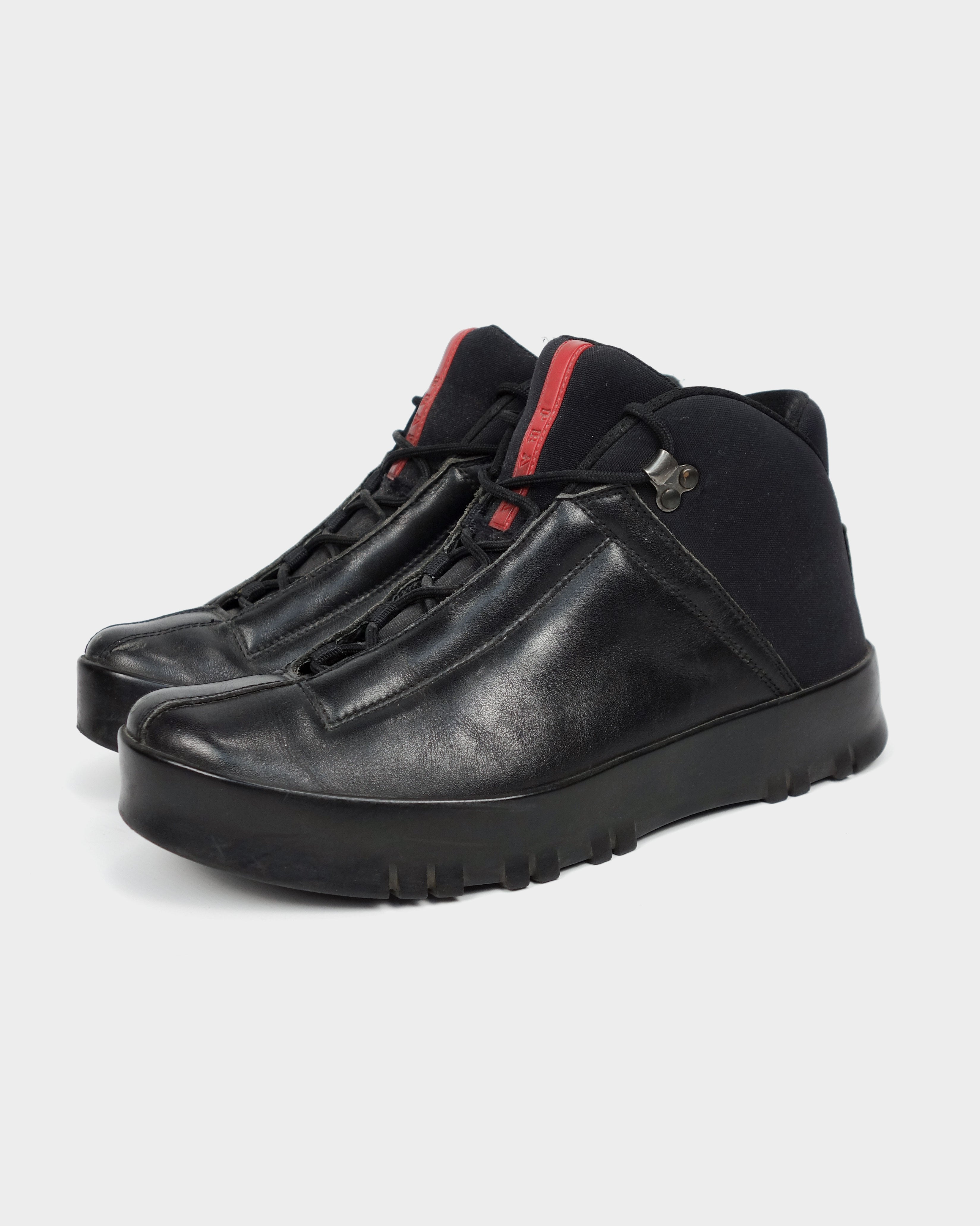 Prada Sport Black Leather Mid Boots 2000 s Vintage TTS