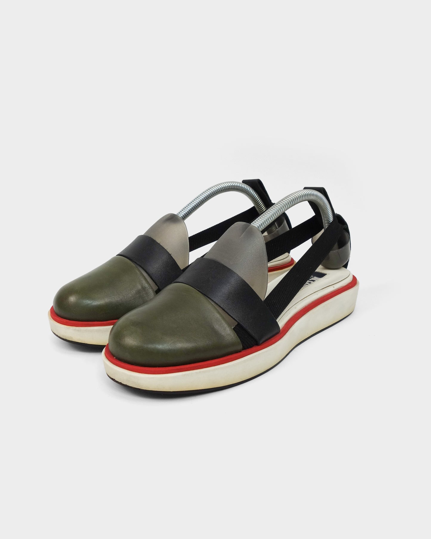 Jil Sander Navy Green Leather Platform Sandals 2000's