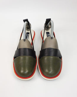 Jil Sander Navy Green Leather Platform Sandals 2000's