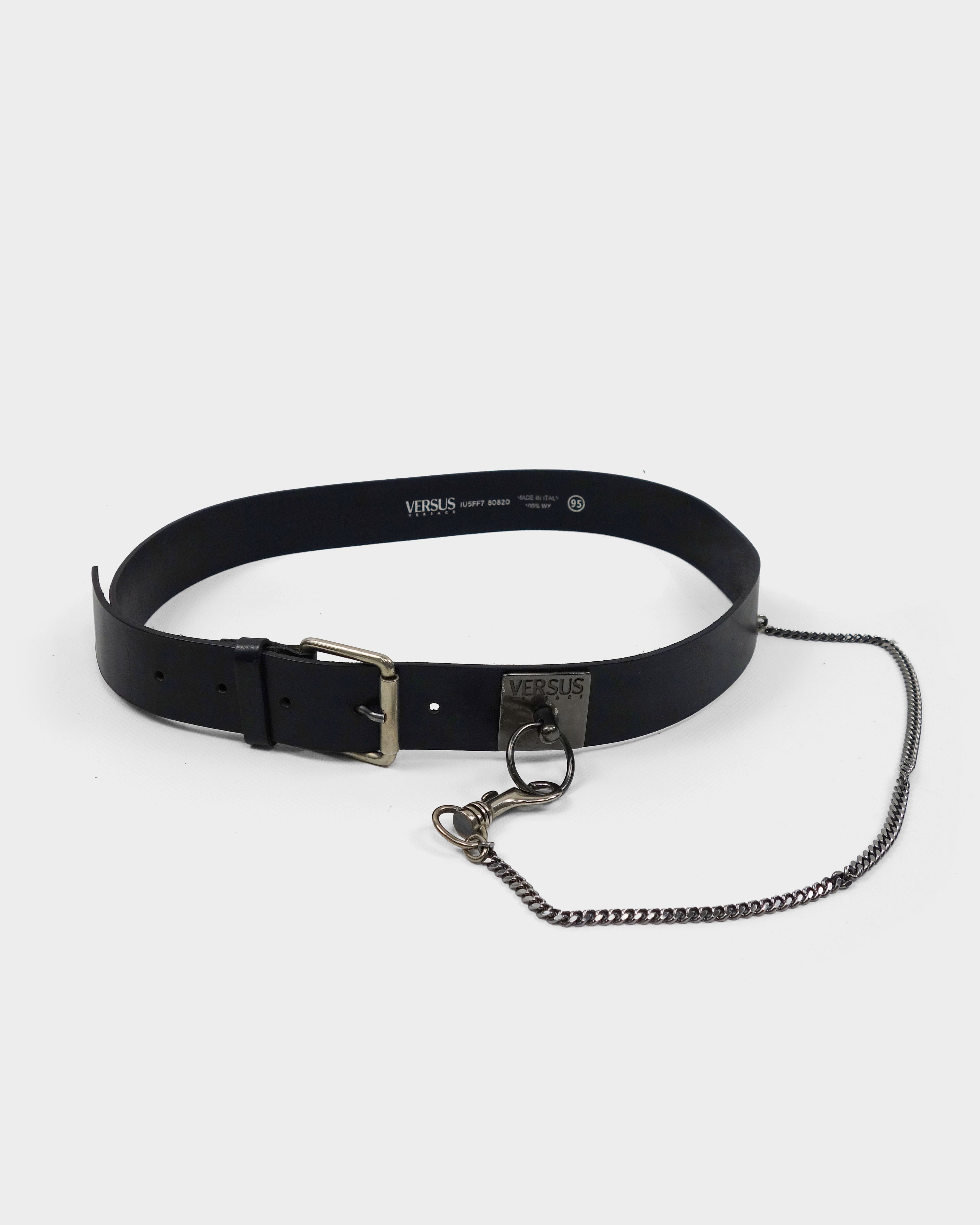 Versace Versus Black leather Chain Belt 2000's