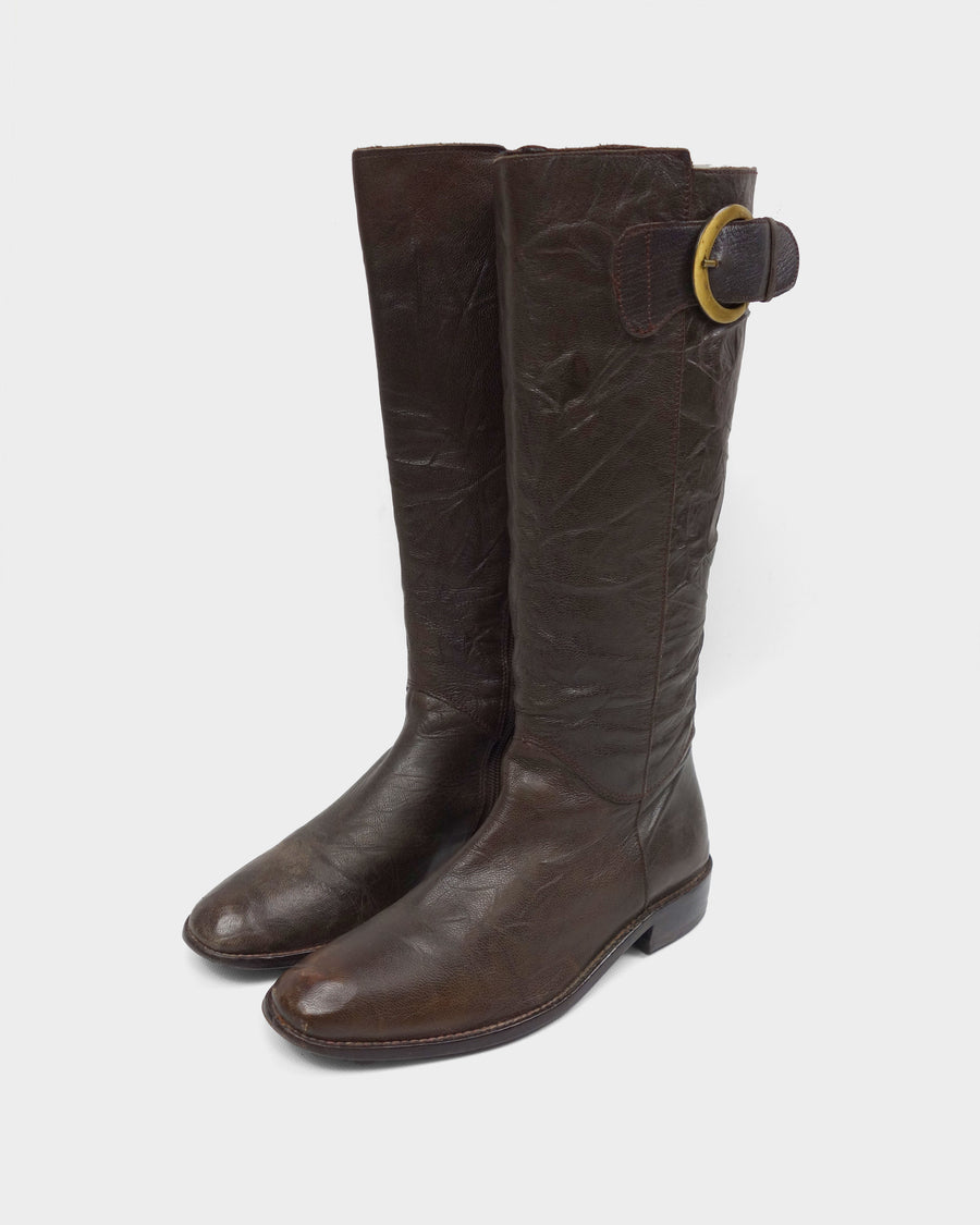 Balmain High Brown Textured Boots 1990's