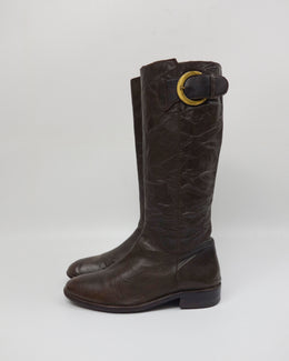 Balmain High Brown Textured Boots 1990's