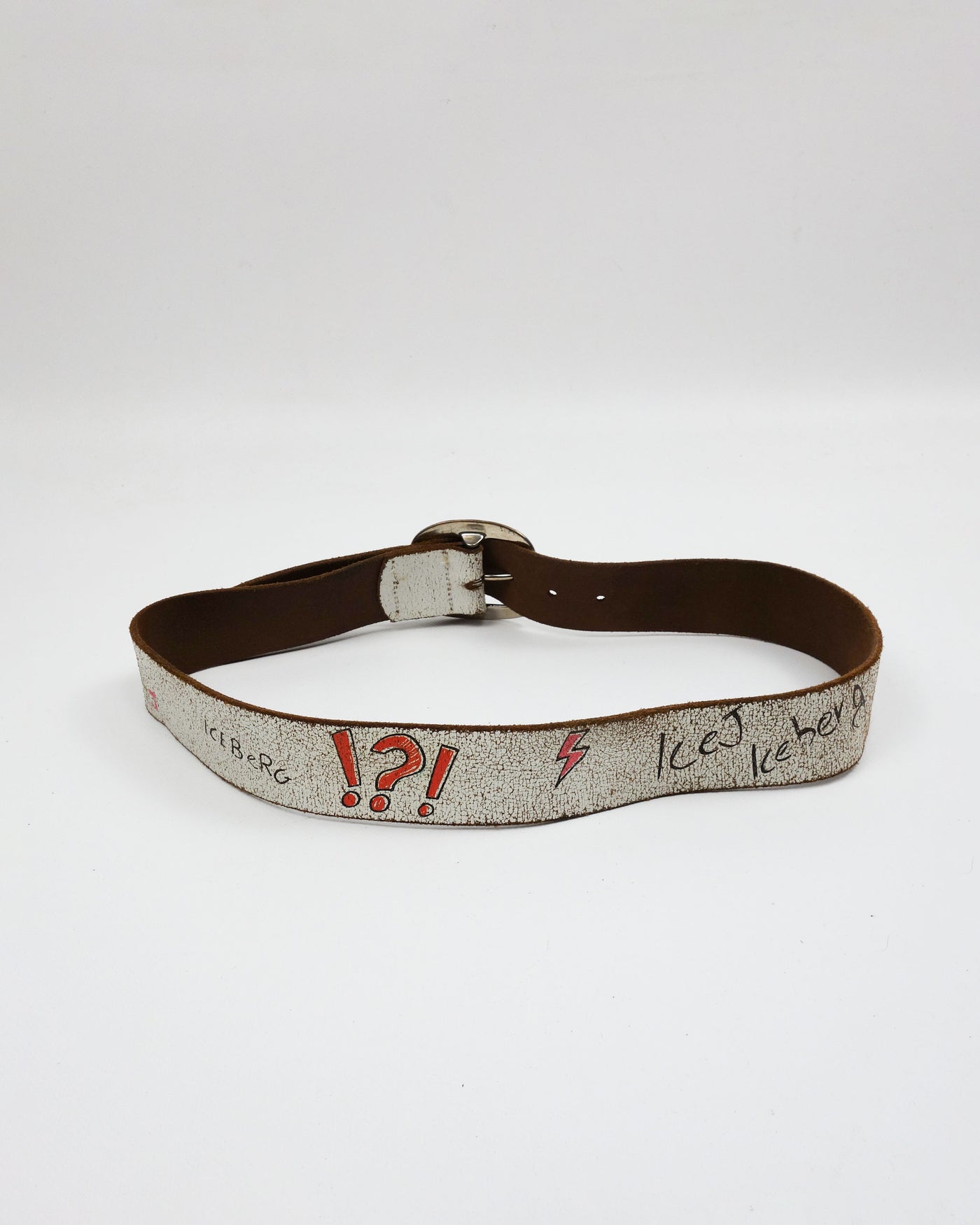 Iceberg White Cracked Leather Belt 2000's - Vintagetts