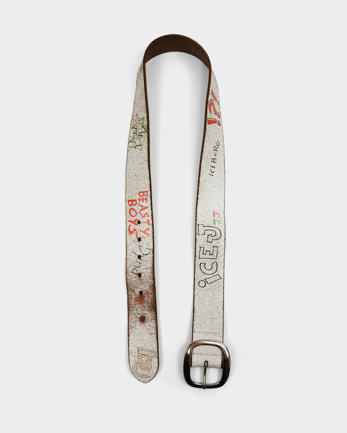 Iceberg White Cracked Leather Belt 2000's - Vintagetts
