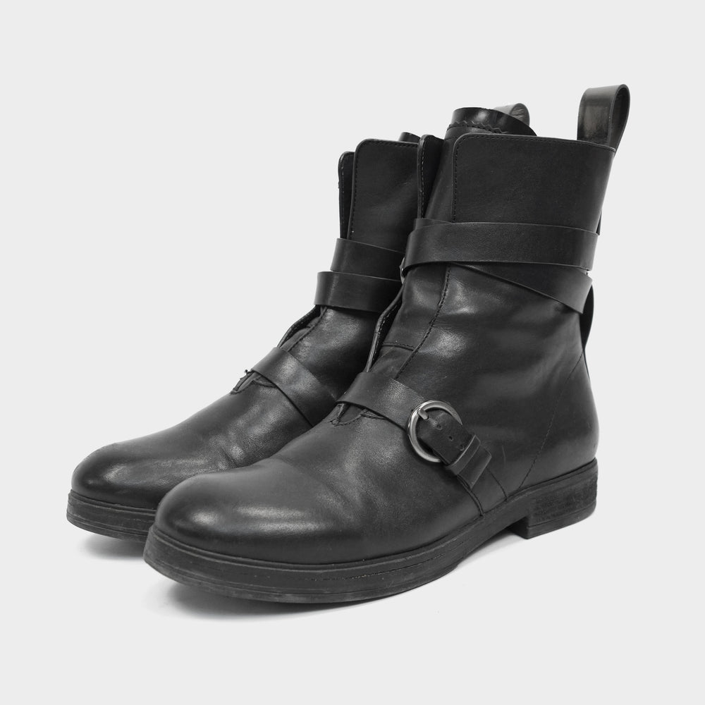 Jil Sander Black Belted Leather Boots 1990's