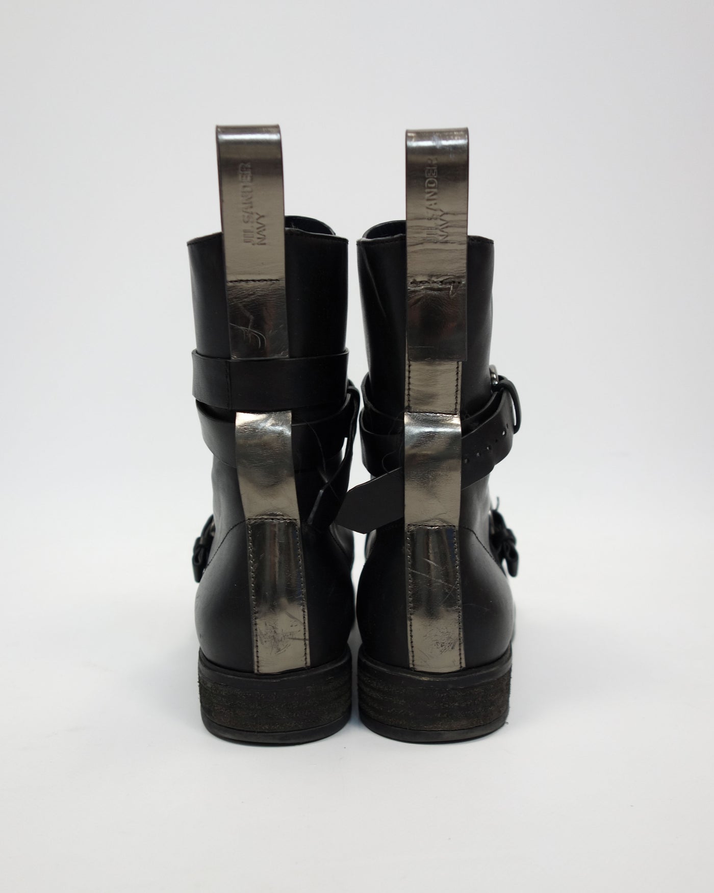 Jil Sander Black Belted Leather Boots 1990's