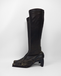 Muxart Black Cracked Leather Boots 2000's
