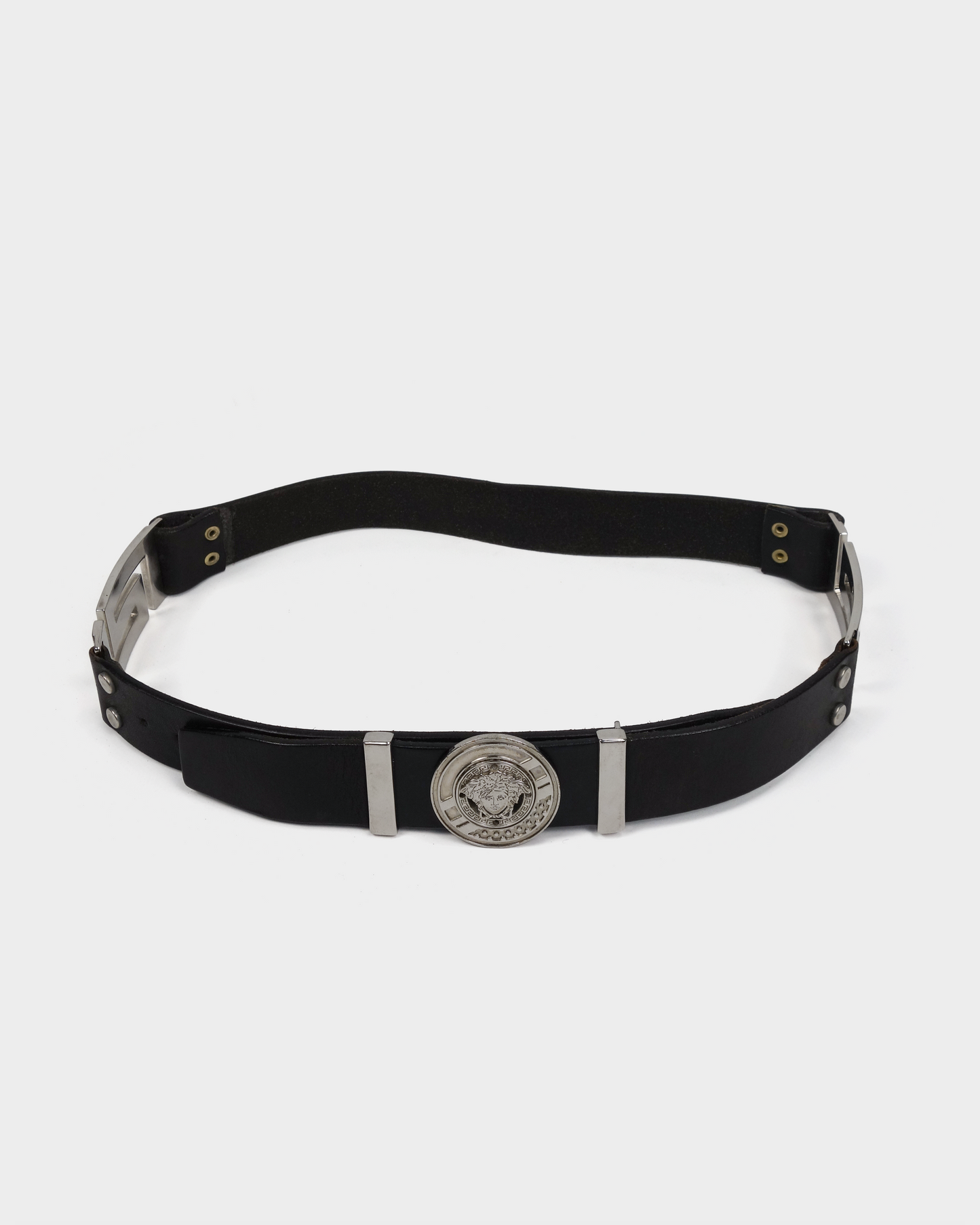 Versace 3-Silver Logo Leather Belt 1990's