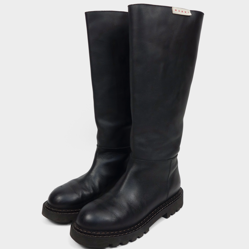 Marni Black Leather High Boots 2000's