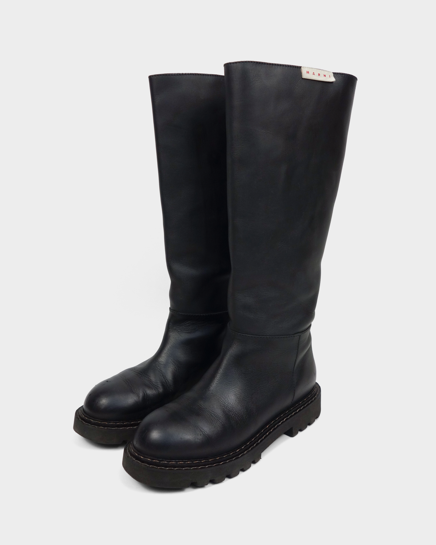 Marni Black Leather High Boots 2000's