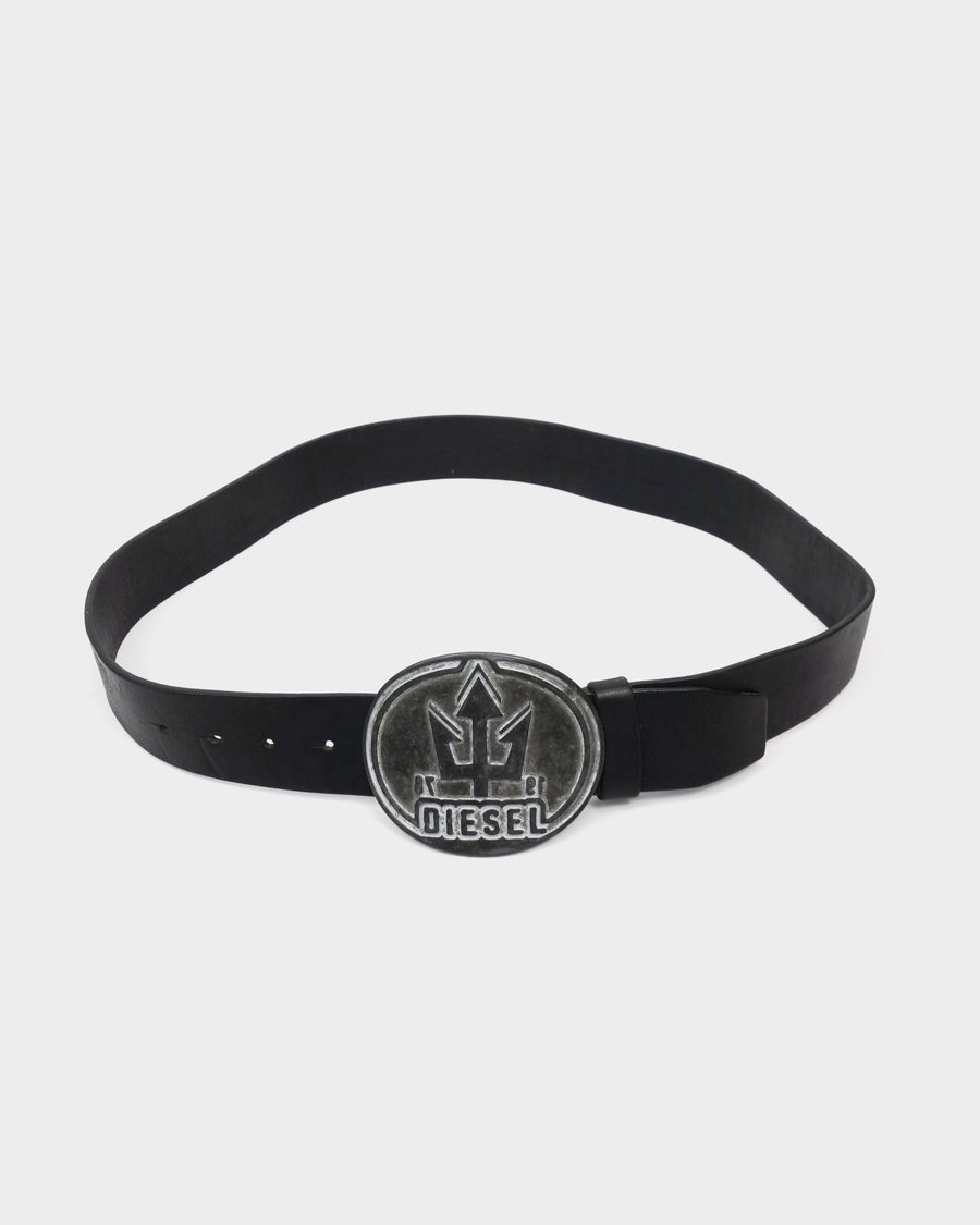 Diesel "Trident" Black Leather Belt 2000's