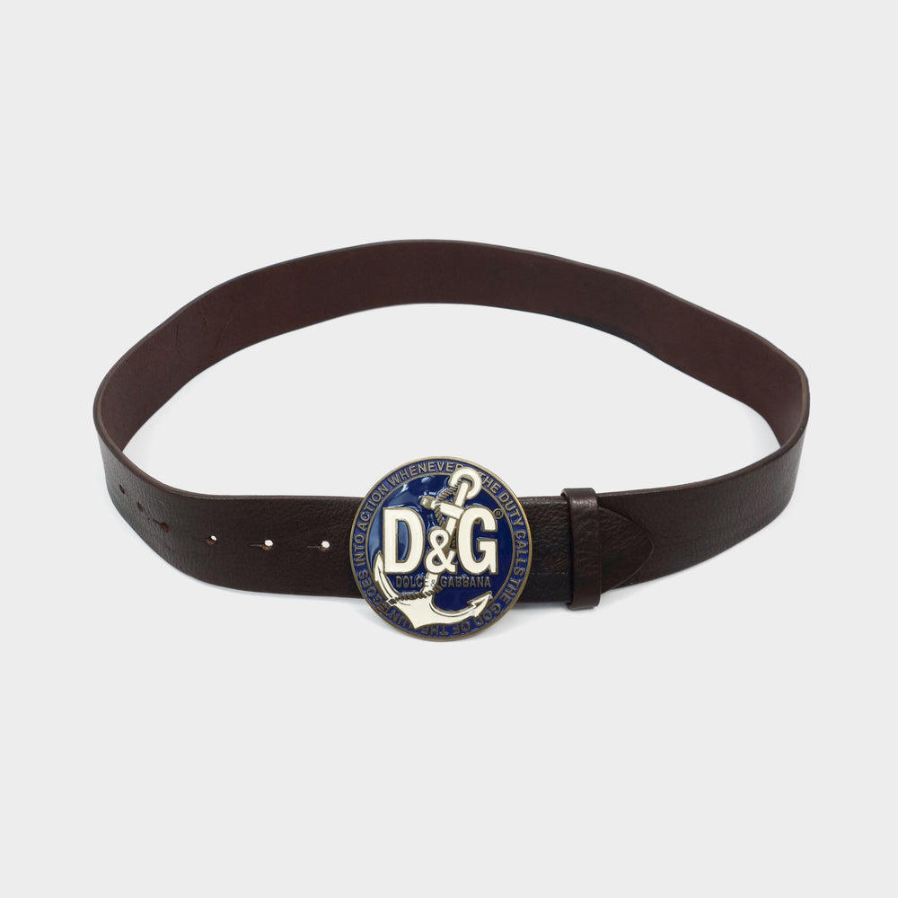 Dolce & Gabbana Anchor Brown Leather Belt 2000's