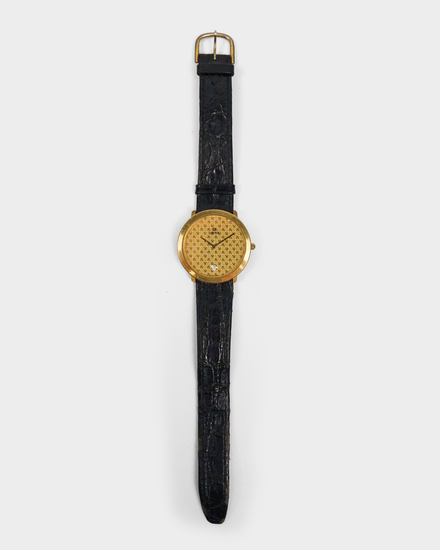Loewe Golden Monogram Black Leather Strap Watch 1990's