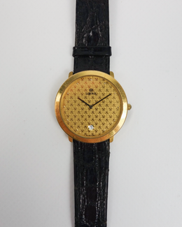 Loewe Golden Monogram Black Leather Strap Watch 1990's