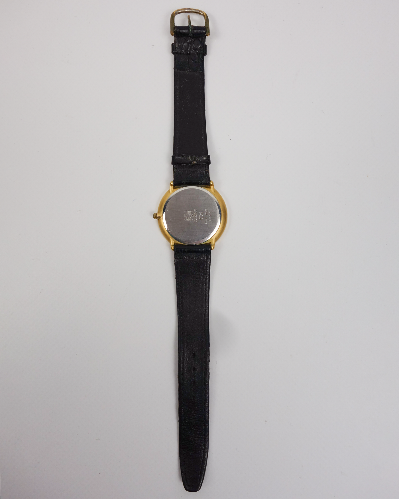 Loewe Golden Monogram Black Leather Strap Watch 1990's