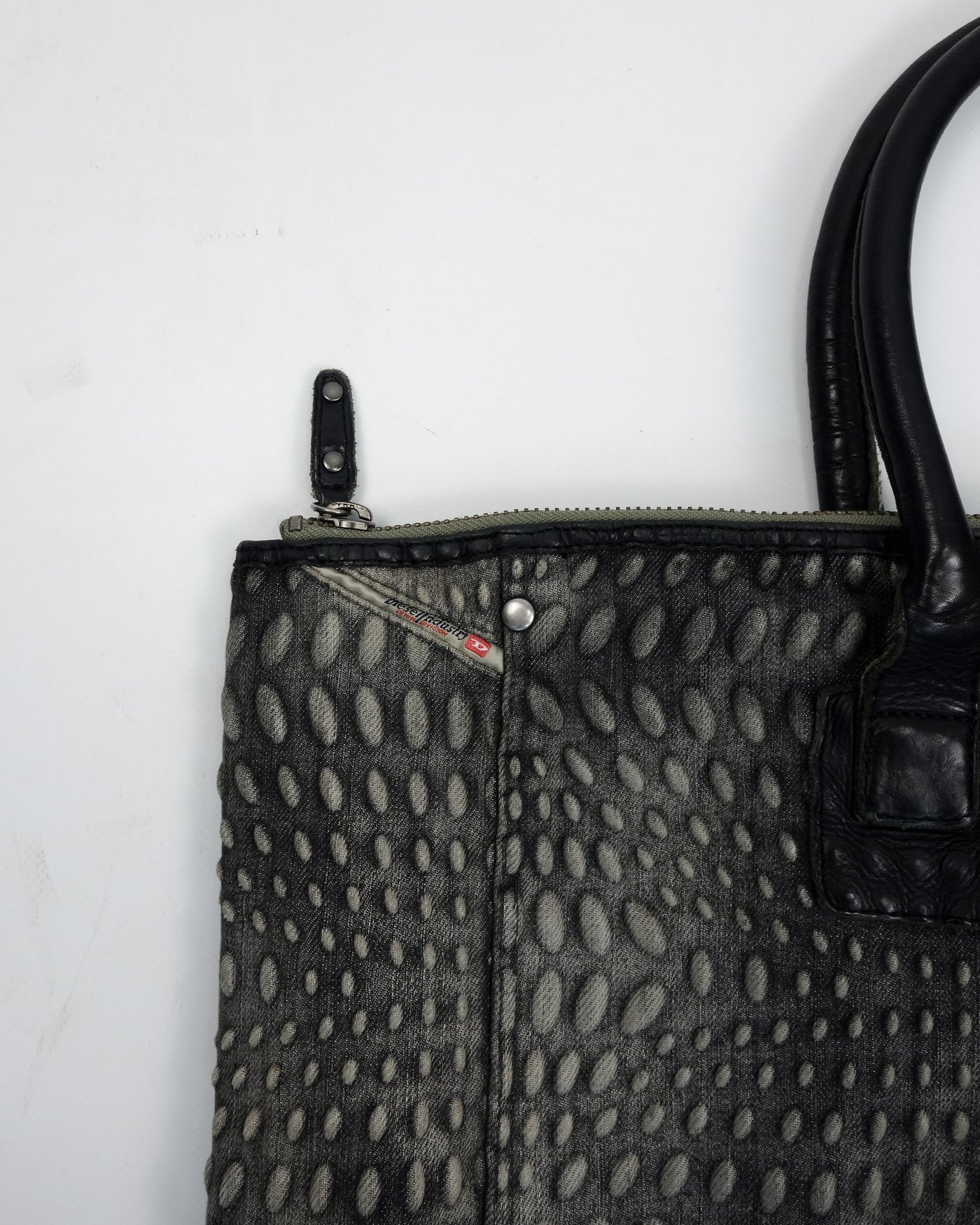 Diesel 3D Faded Denim + Leather Wide Bag 1990's