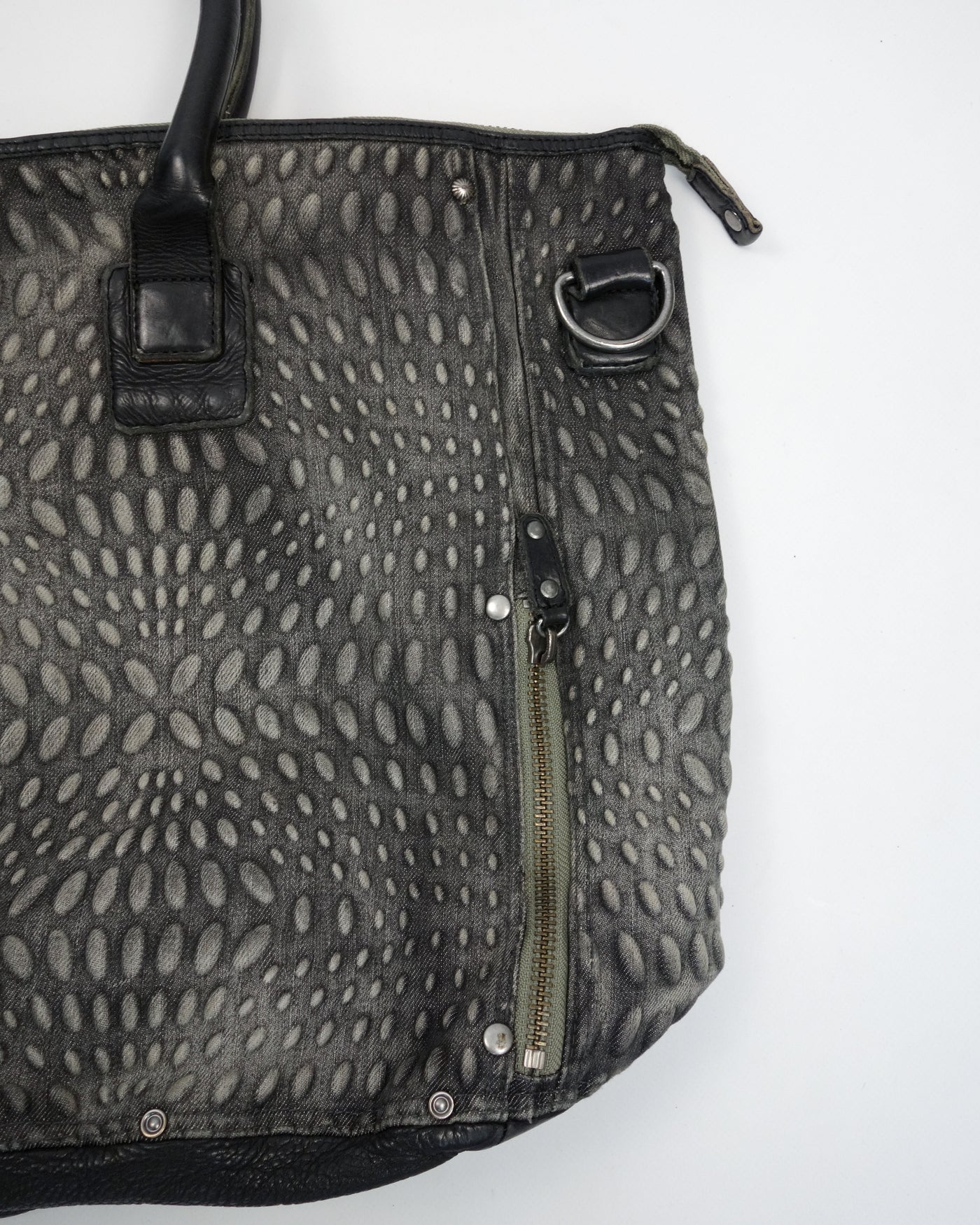 Diesel 3D Faded Denim + Leather Wide Bag 1990's