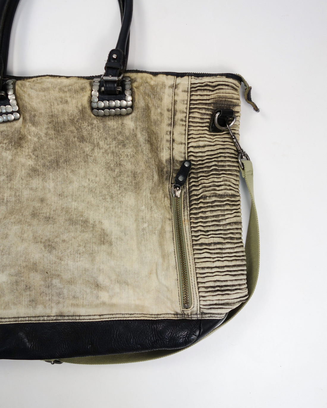 Diesel Pleated Denim + Leather Wide Bag 1990's