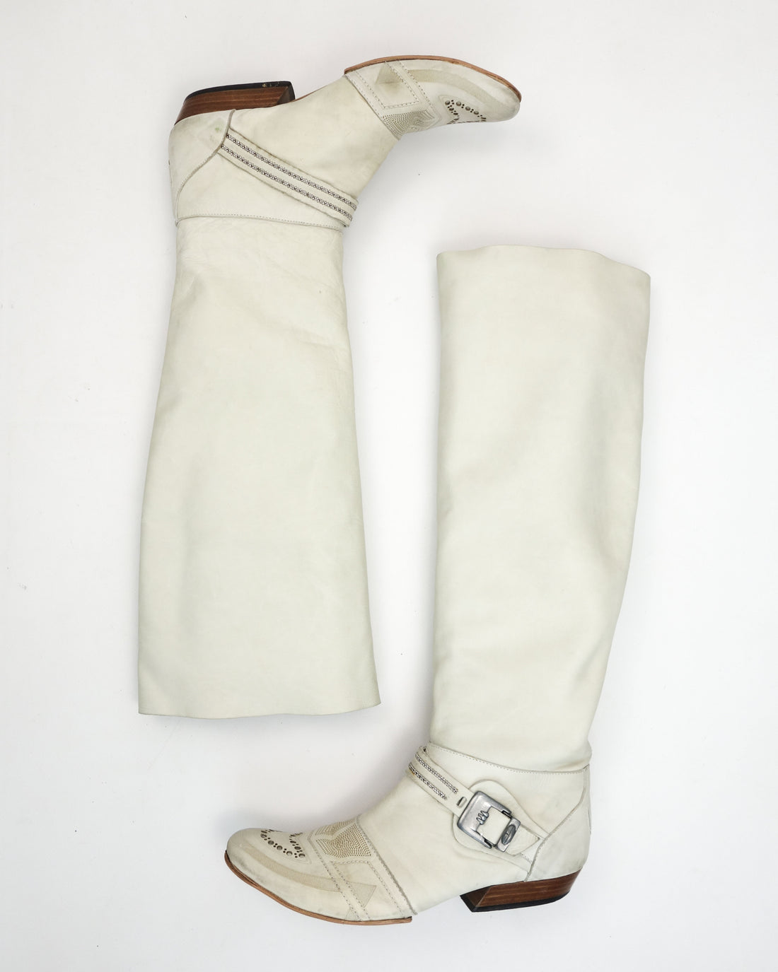 Marithé Francois Girbaud White Leather Country Boots 2000's