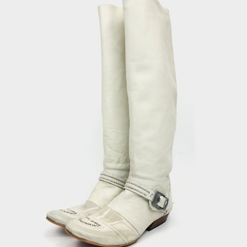 Marithé Francois Girbaud White Leather Country Boots 2000's