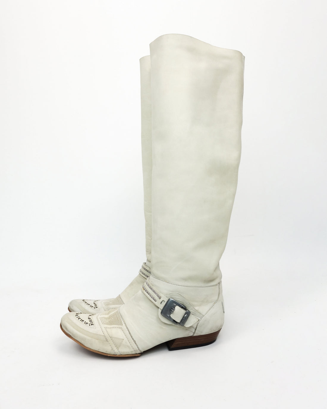 Marithé Francois Girbaud White Leather Country Boots 2000's