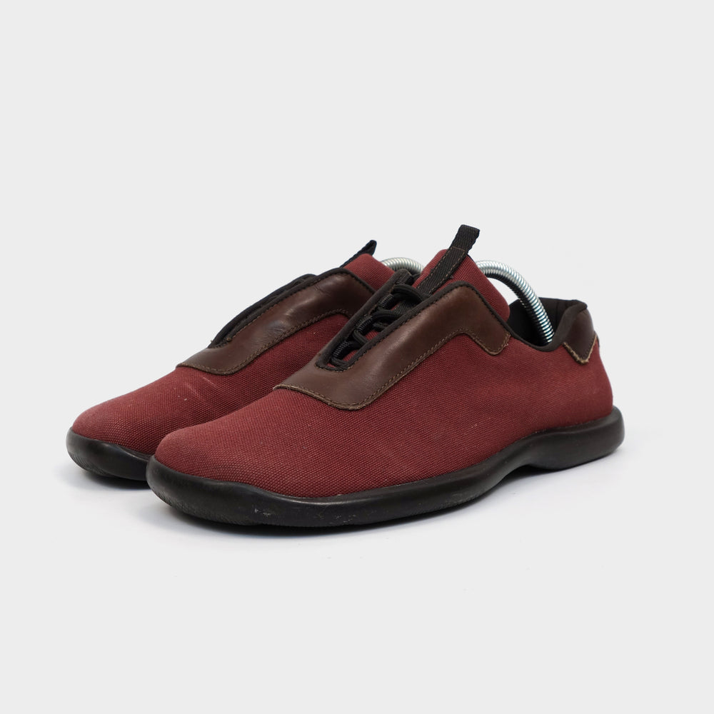 Prada Burgundy Canvas Leather Applications Shoes 1990's