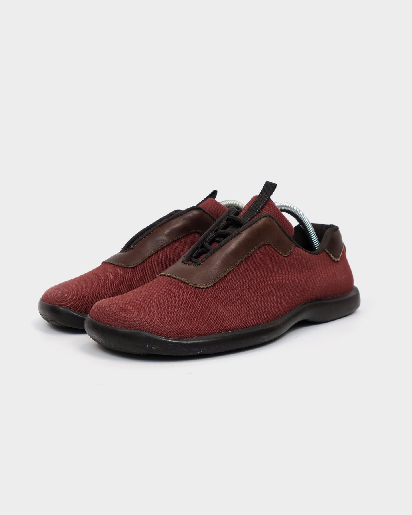 Prada Burgundy Canvas Leather Applications Shoes 1990's