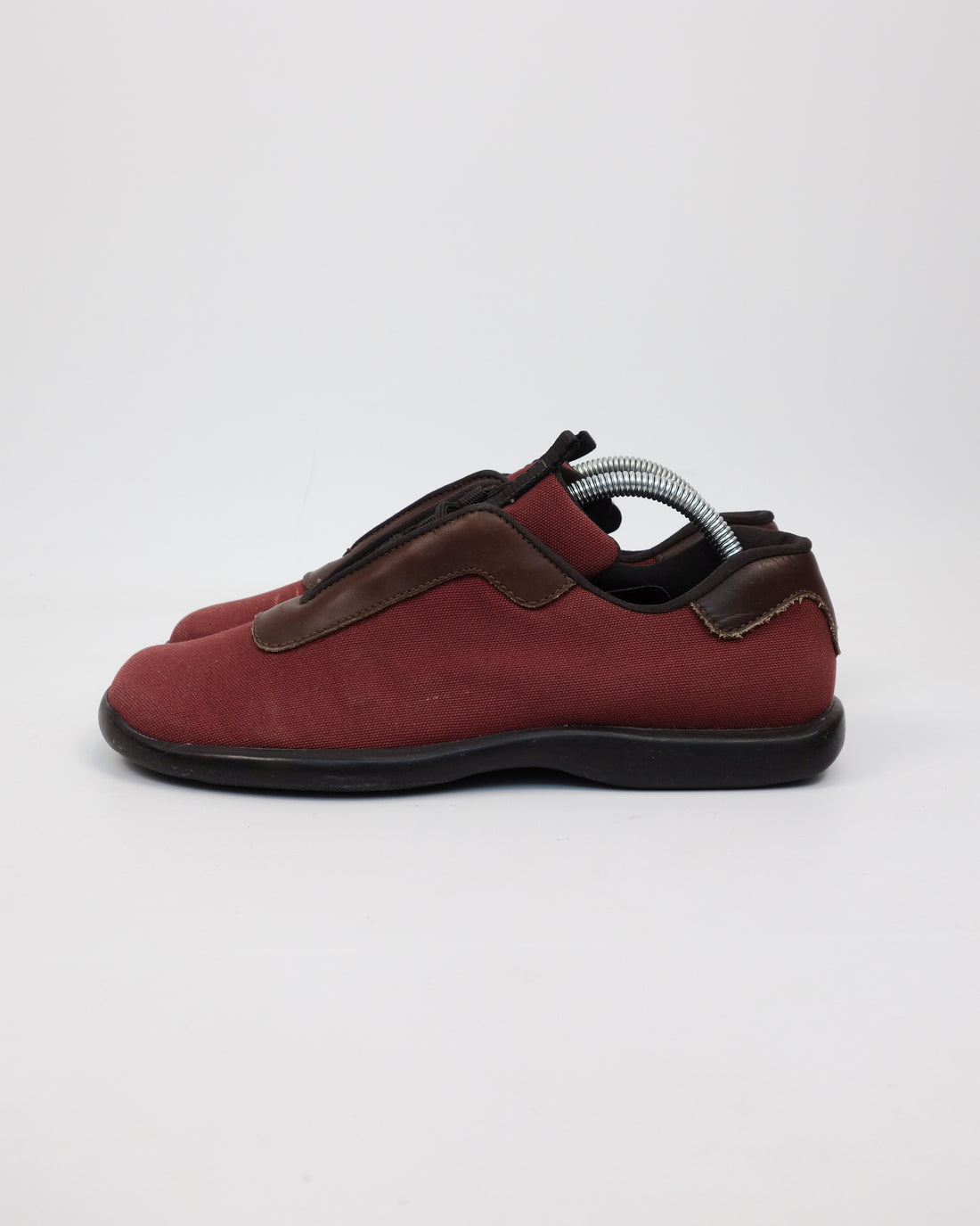 Prada Burgundy Canvas Leather Applications Shoes 1990's