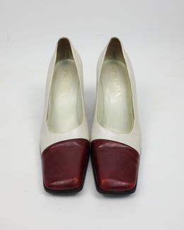 Prada Squared Toes White And Red Heels 1990's