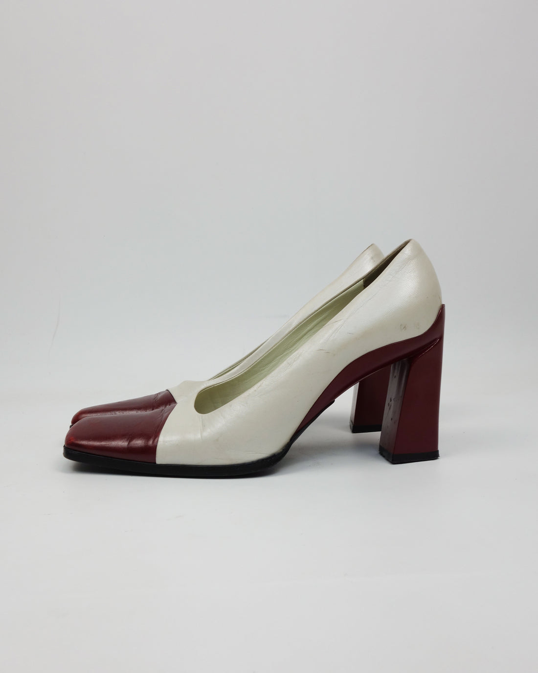 Prada Squared Toes White And Red Heels 1990's