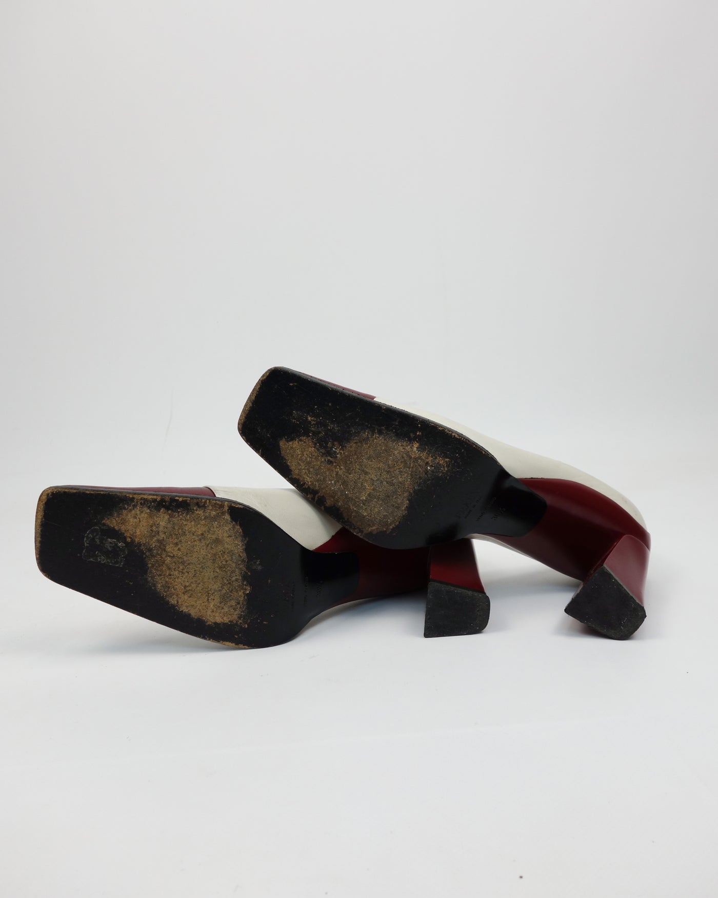 Prada Squared Toes White And Red Heels 1990's