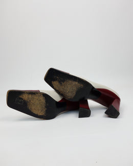 Prada Squared Toes White And Red Heels 1990's