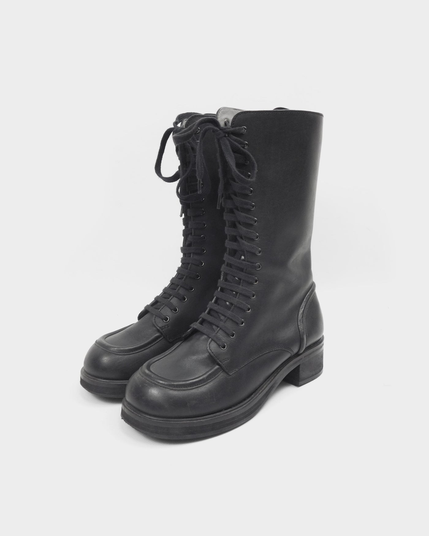 Jil Sander Navy Black Leather High Boots 2000's