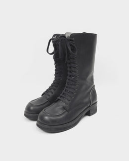 Jil Sander Navy Black Leather High Boots 2000's