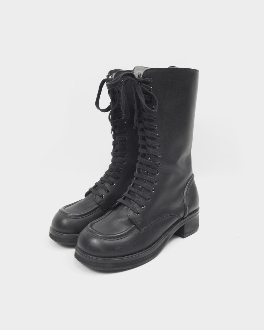 Jil Sander Navy Black Leather High Boots 2000's