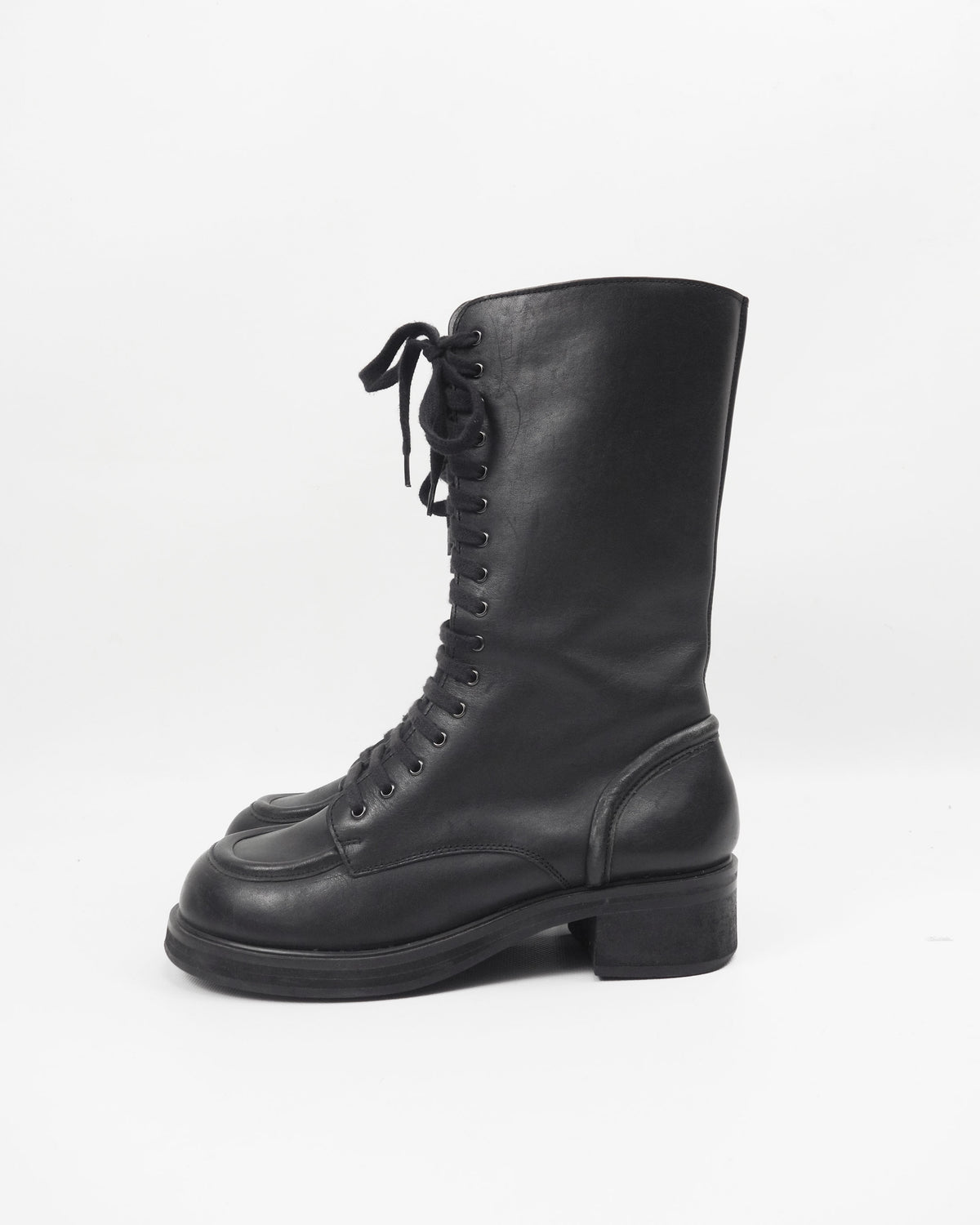 Jil Sander Navy Black Leather High Boots 2000's