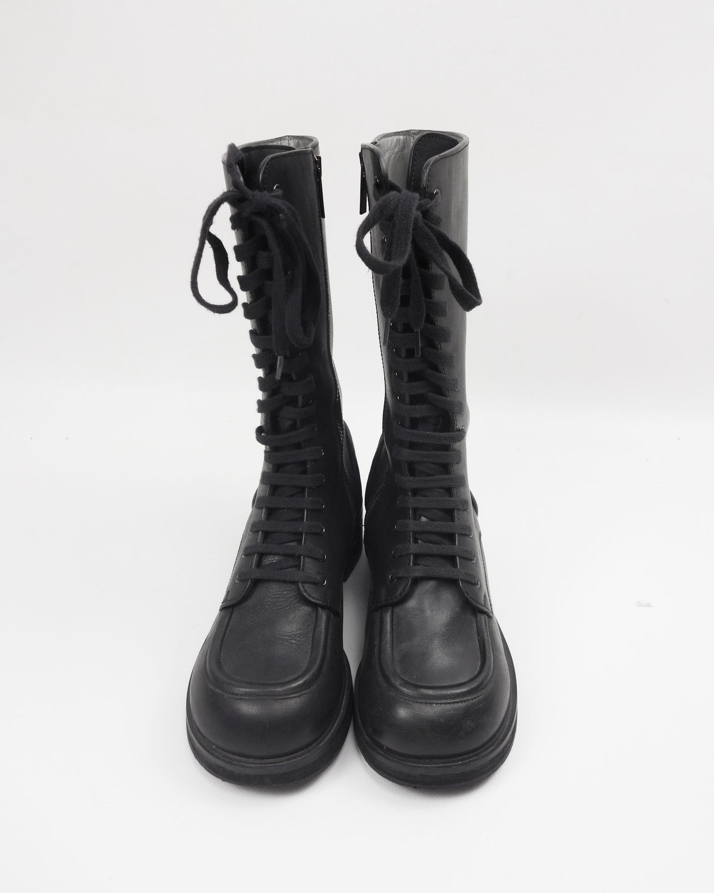 Jil Sander Navy Black Leather High Boots 2000's