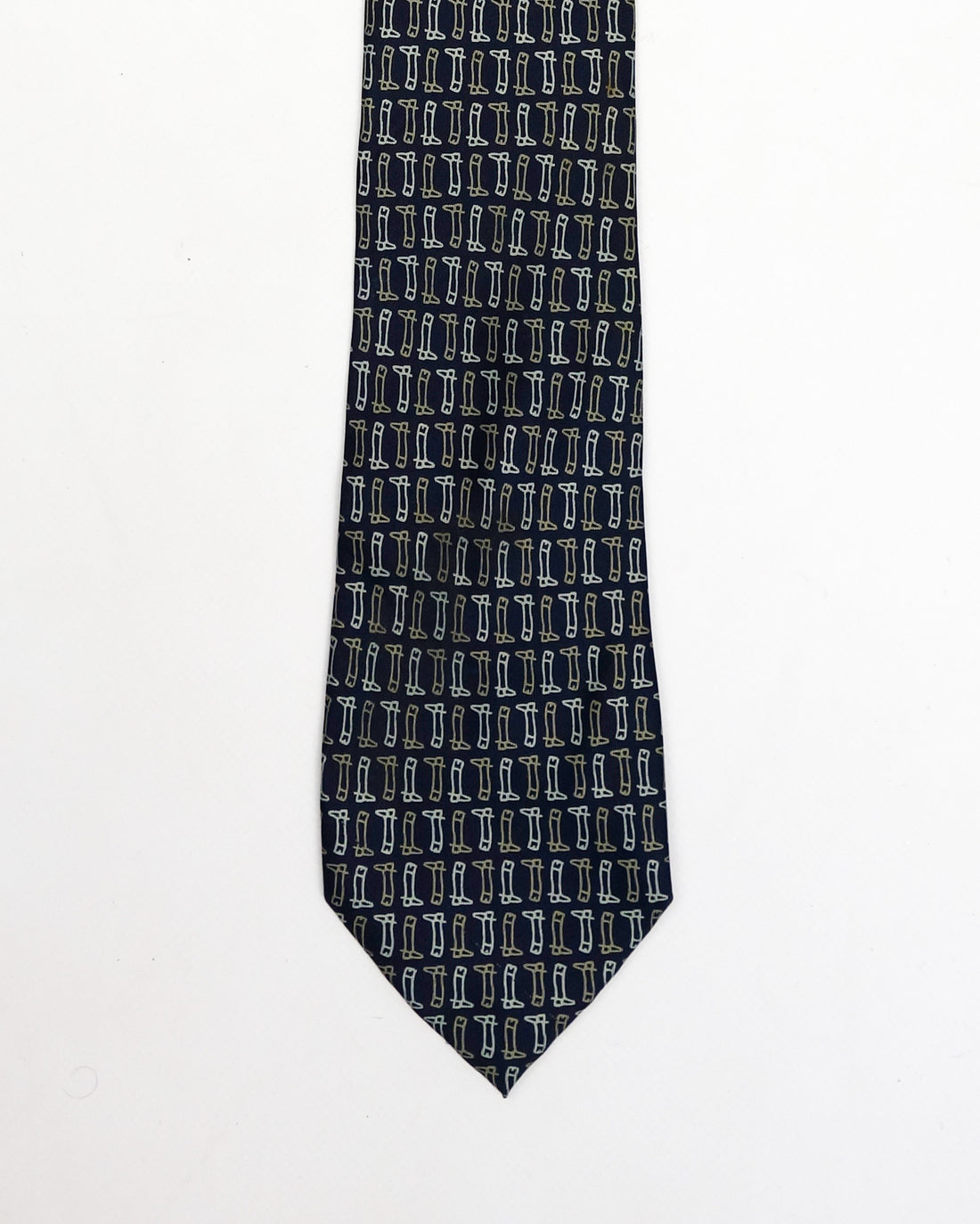 Gucci Boots Print Blue Silk Tie 1990's