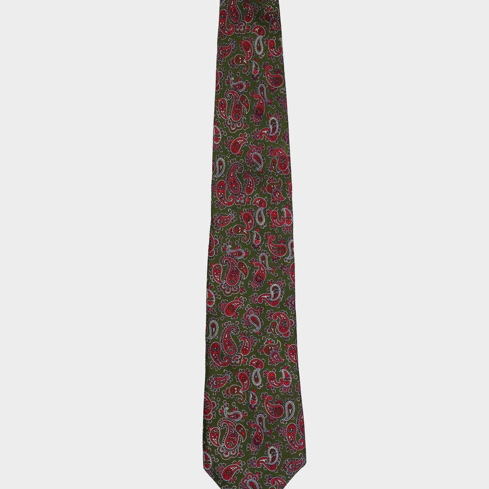 Yves Saint Laurent Green Parsley Silk Tie 1990's