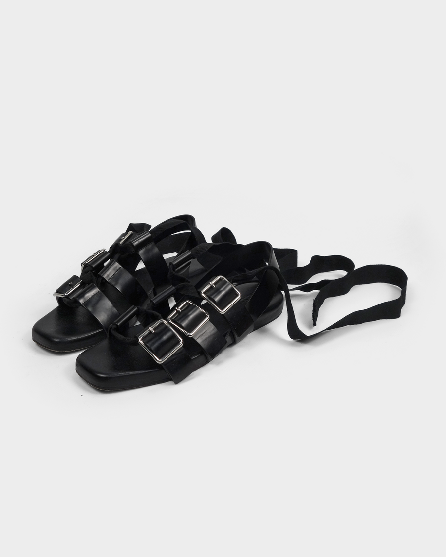 Jil Sander "Drake" Black Leather Sandals 2000's