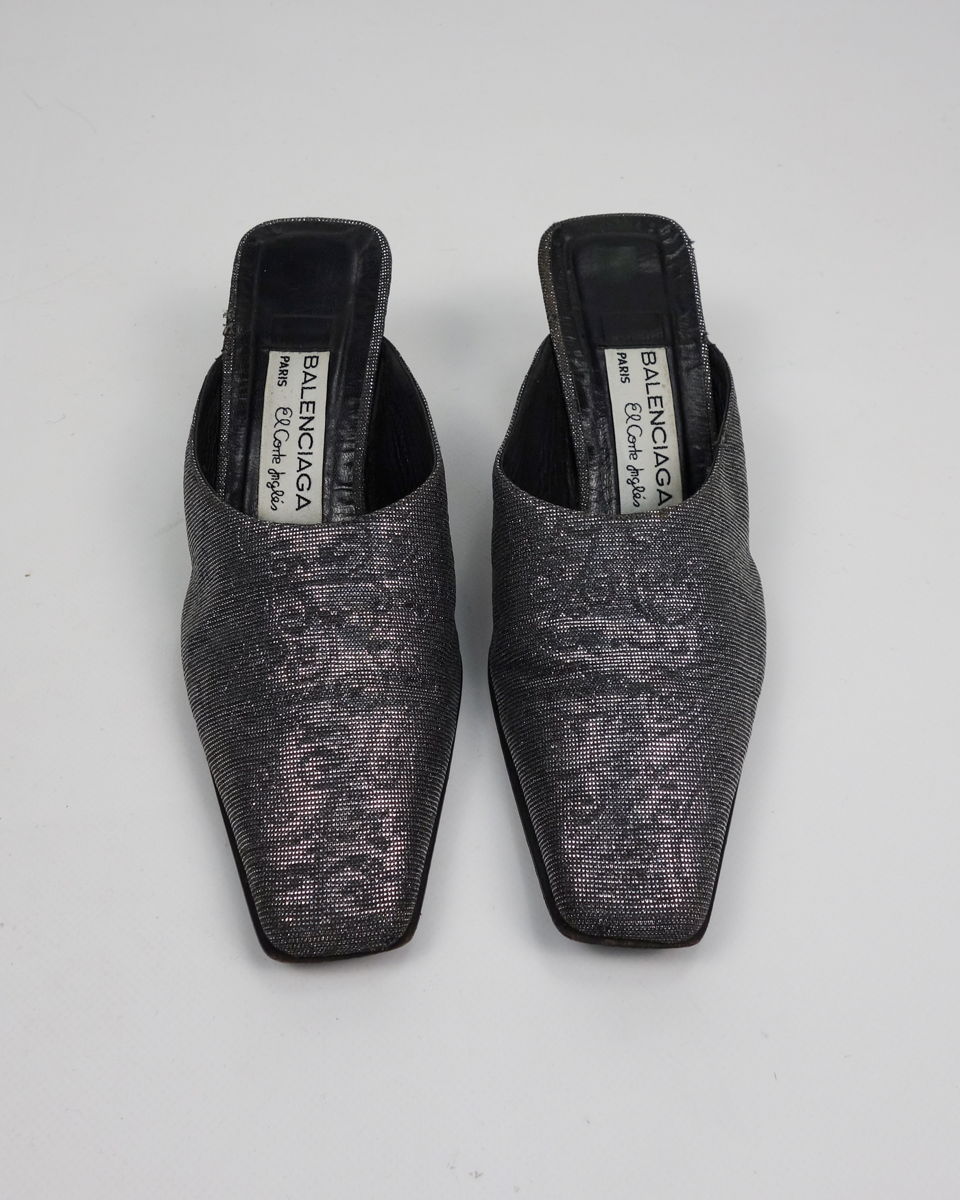 Balenciaga Silver Motif Mules 1990's