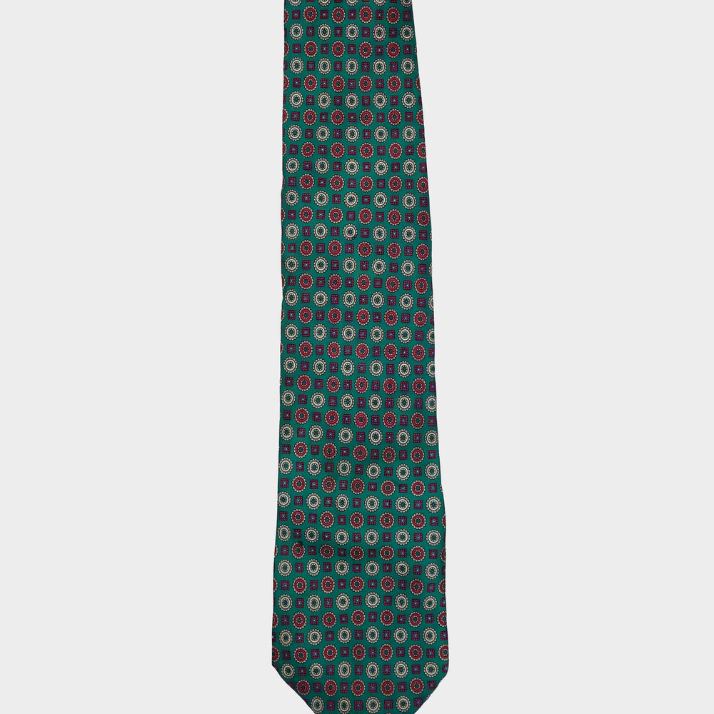 Armani Green Patterned Silk Tie 2000's