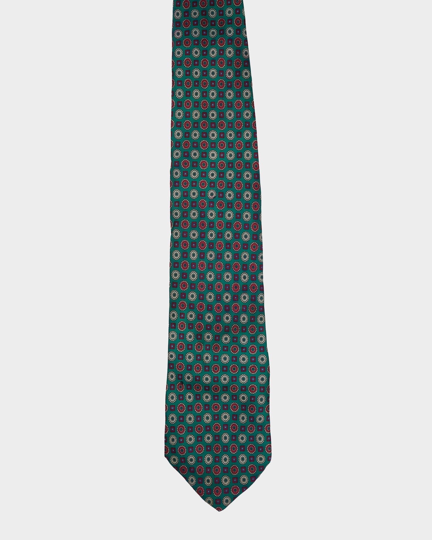 Armani Green Patterned Silk Tie 2000's