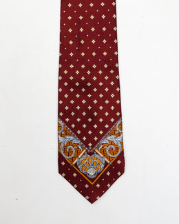 Versace Logo Red Print Silk Tie 1990's
