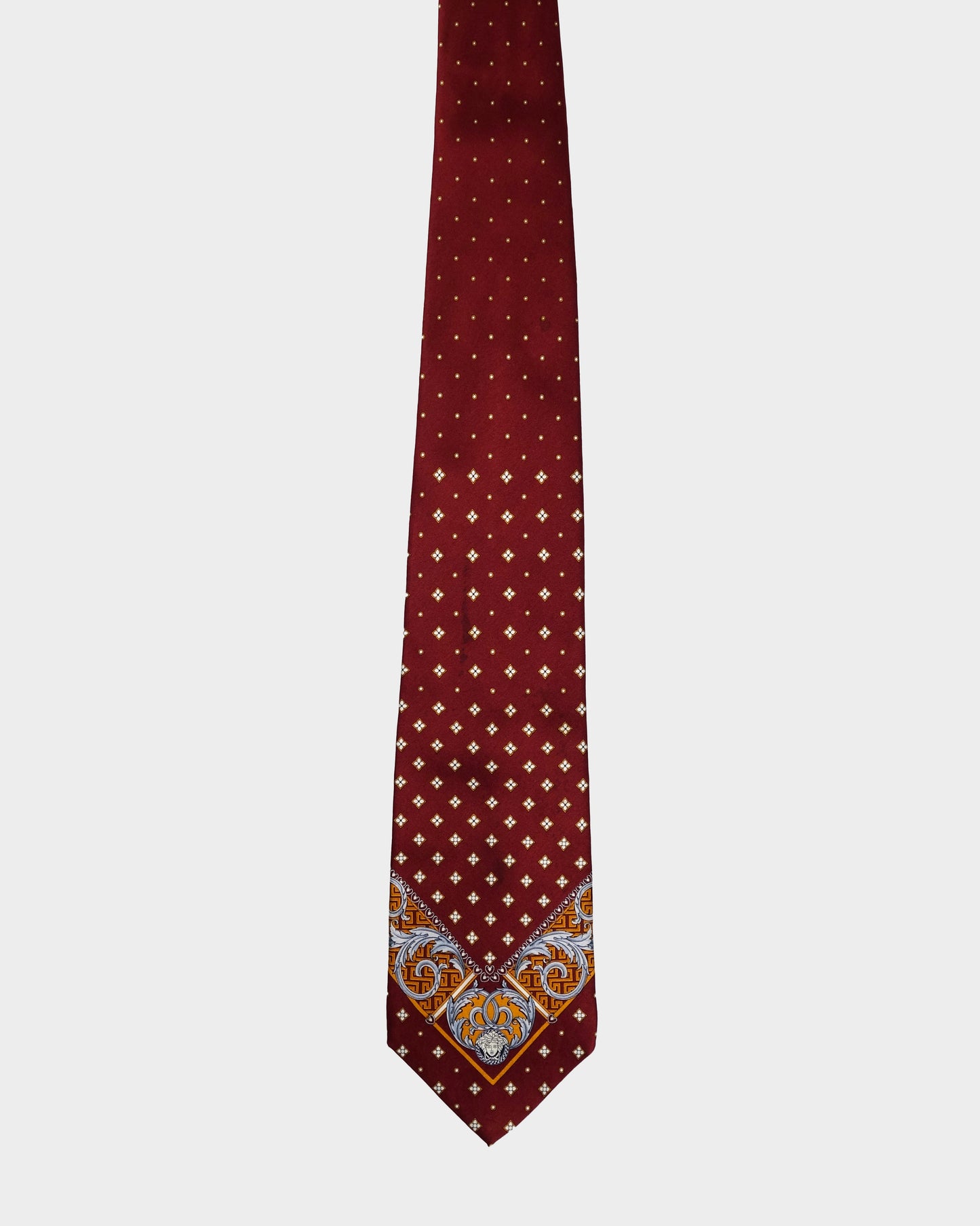 Versace Logo Red Print Silk Tie 1990's